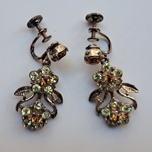 Vintage Earrings w/Rhinestones, Screw Backs